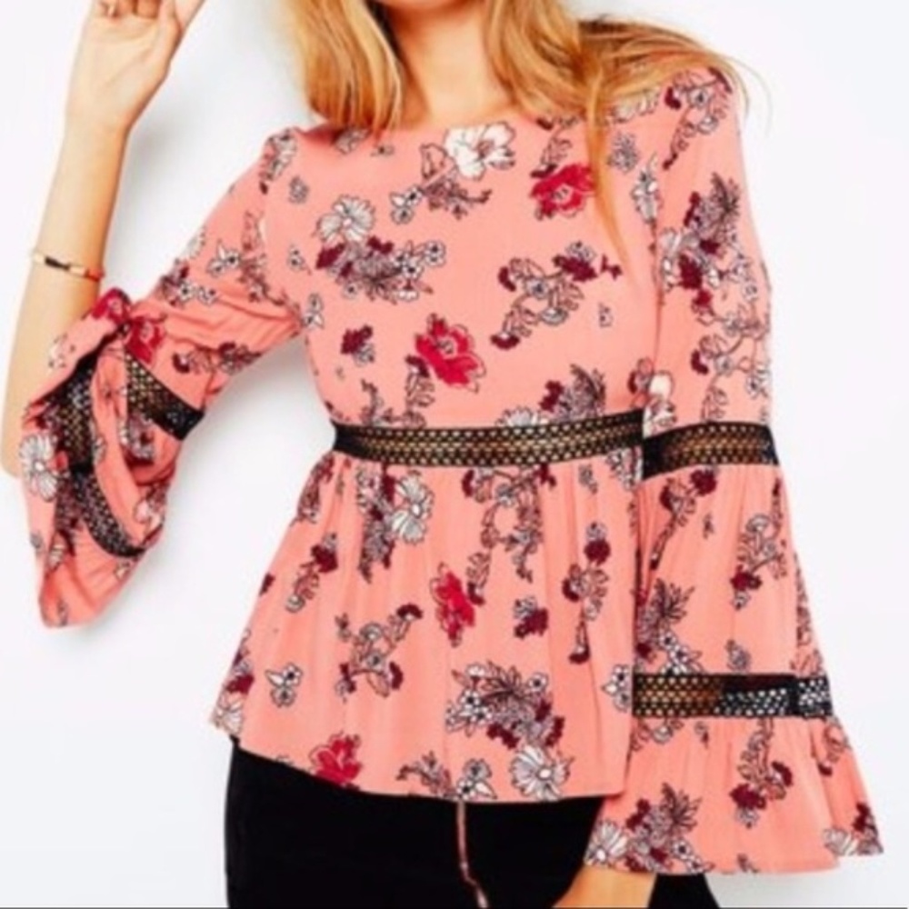 MinkPink Pink Floral Top with Bell Sleeves